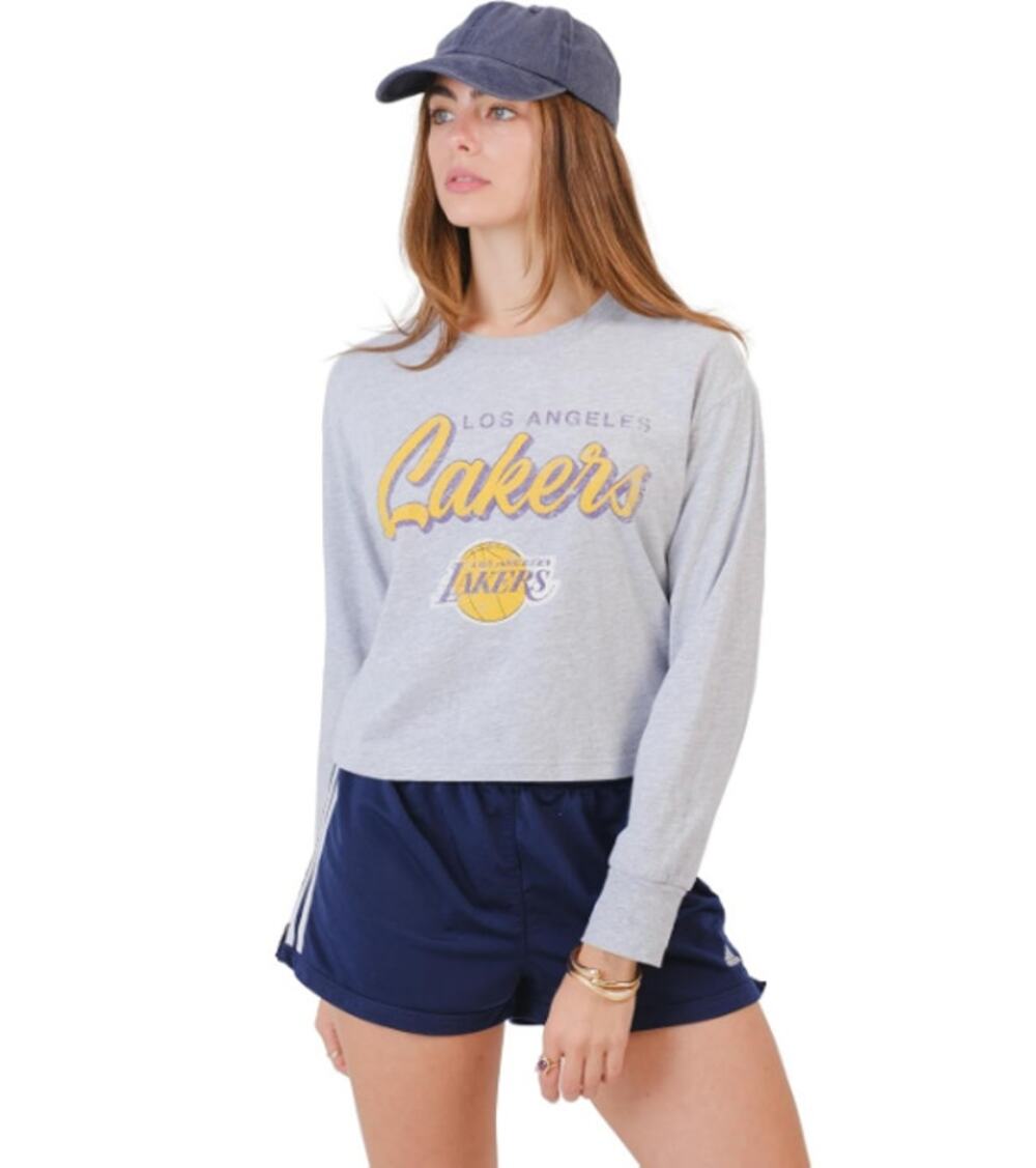 NBA Los Angeles Lakers Women’s Cropped Long Sleeve Graphic Tee Size L Gray